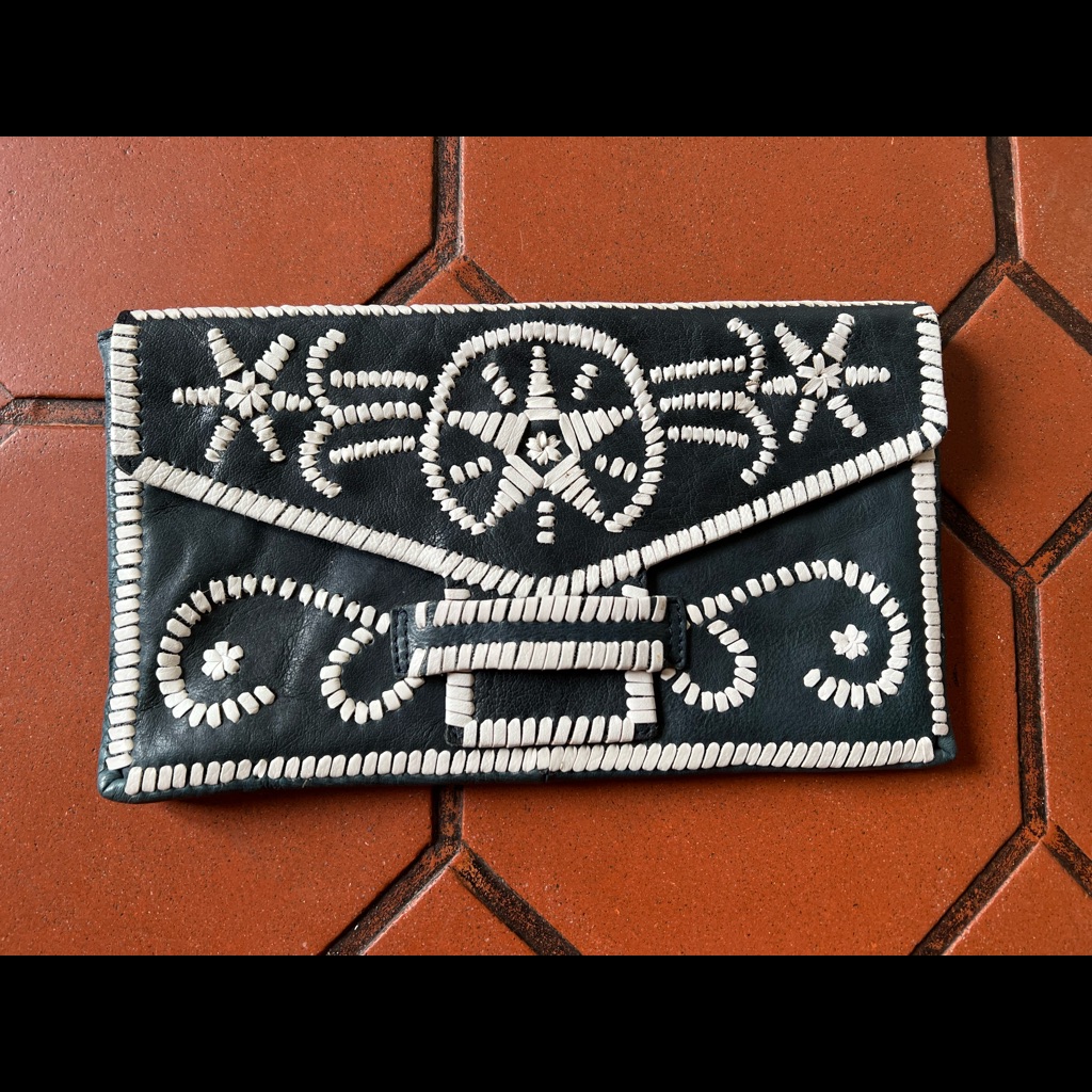 Jigsaw Brand Beautiful Hand Stitch Leather Clutch. Barley Worn